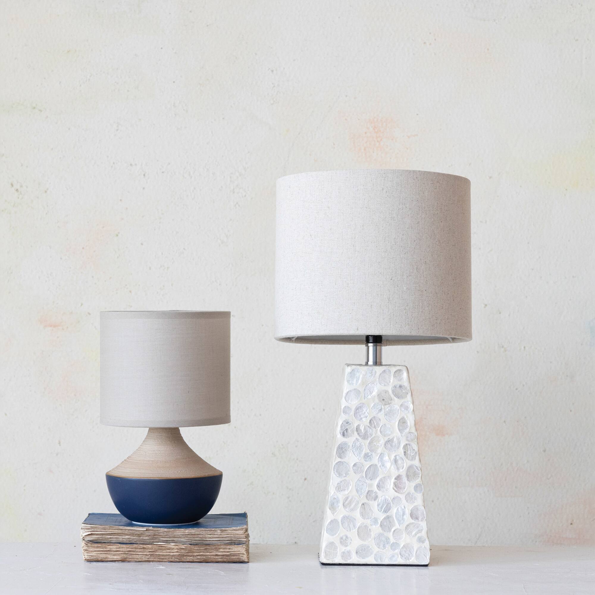 Hello Honey® 9.25" Black & Beige Portable Stoneware Table Lamp with Linen Shade